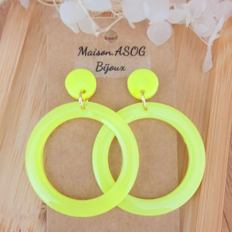 Boucles d'oreilles Jeanne pastille et créole jaune fluo