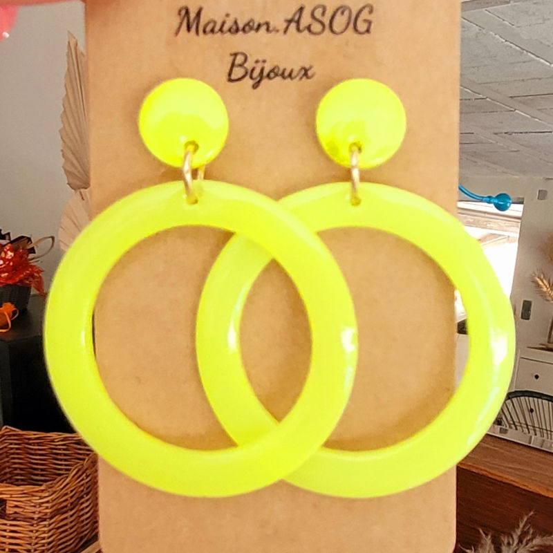 Boucles d'oreilles Jeanne pastille et créole jaune fluo