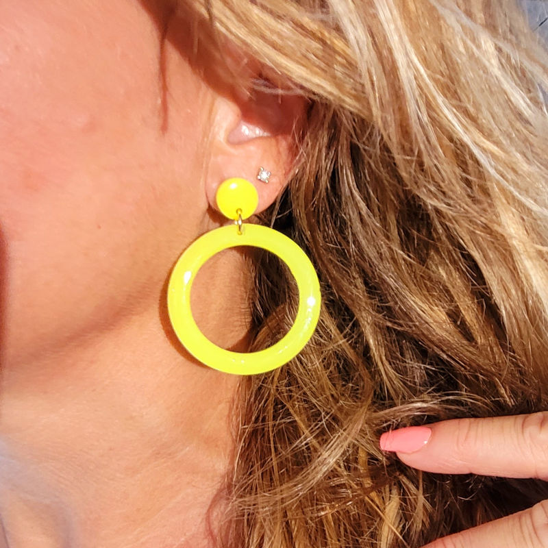 Boucles d'oreilles Jeanne pastille et créole jaune fluo