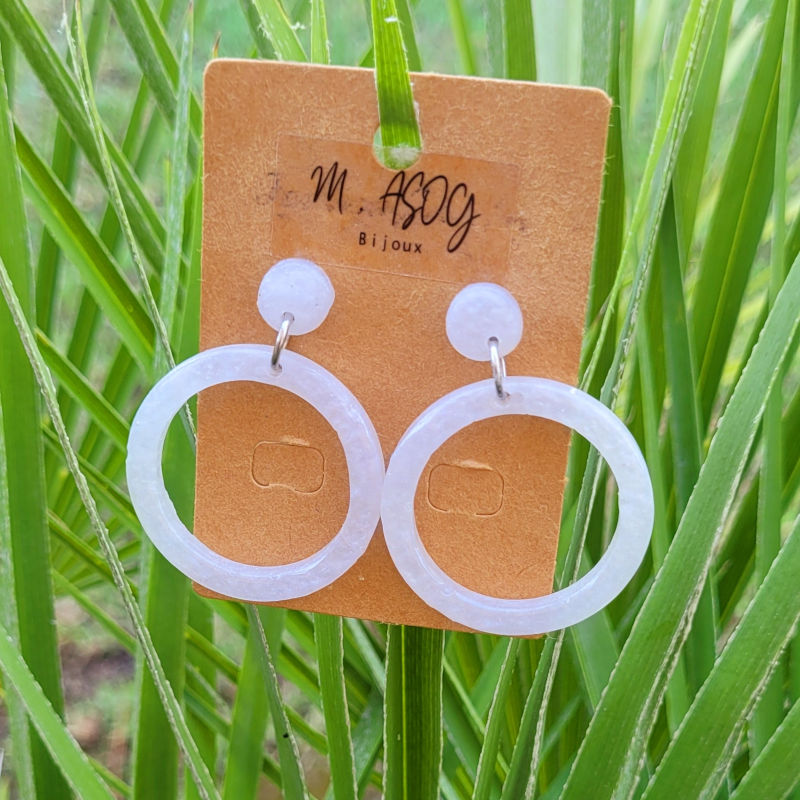Boucles d'oreilles Jeannette pastille et créole nacrée blanc