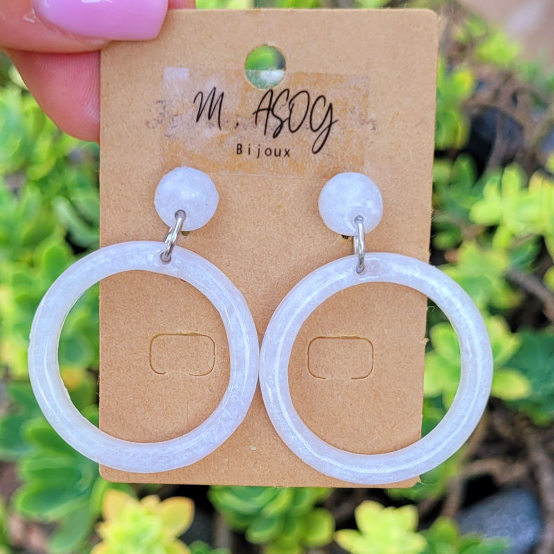 Boucles d'oreilles Jeannette pastille et créole nacrée blanc