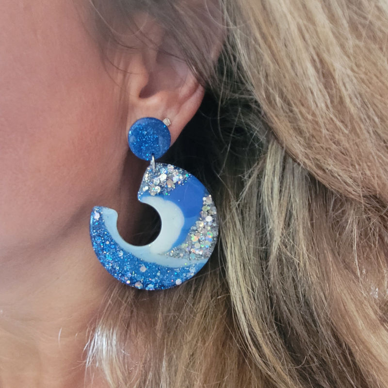 Boucles d'oreilles Louna bleu blanc paillette argentée