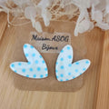Boucles d'oreilles Love blanche à pois bleu clair