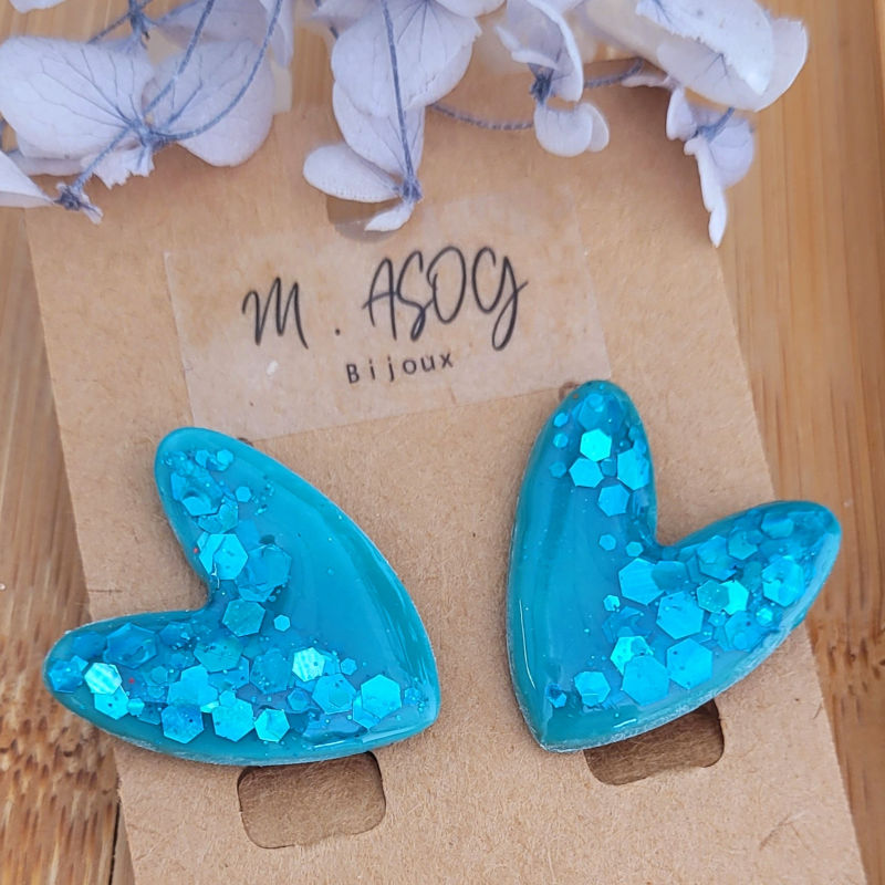 Boucles d'Oreille Love paillette bleu turquoise