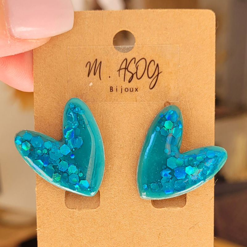 Boucles d'Oreille Love paillette bleu turquoise