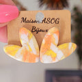 Boucle d'oreilles Love marbré orange jaune blanc beige et doré