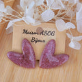 Boucles d'oreille Love vieux rose pailleté