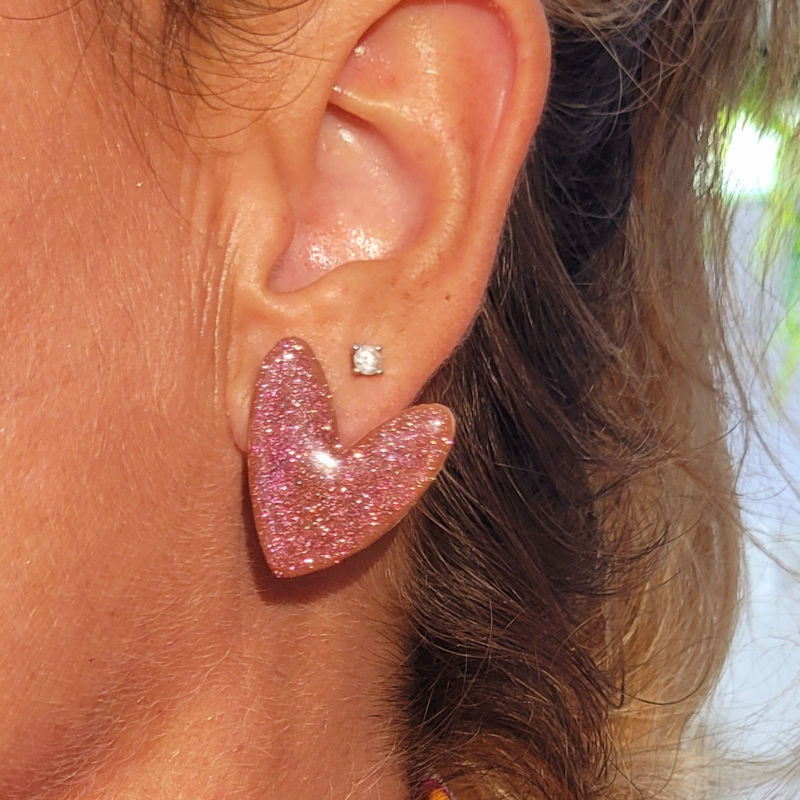 Boucles d'oreille Love vieux rose pailleté