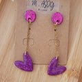 Boucles d'oreille Love pendante avec chaîne doré violine métallisé et pailleté