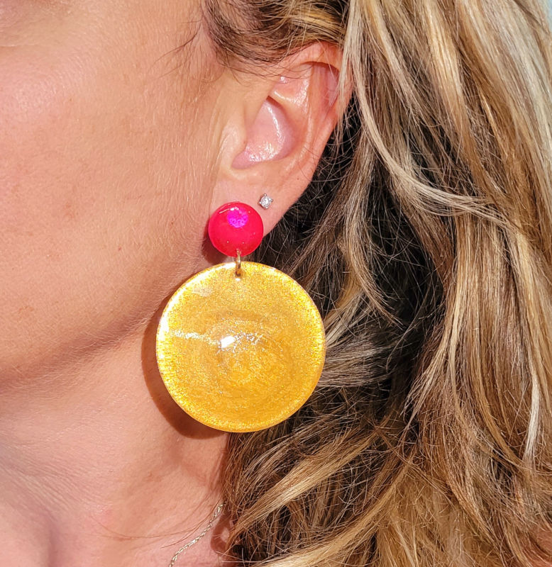 Boucles d'oreilles Margot Rose Fluo et Doré