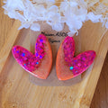 Boucles d'Oreille Maxi Love paillette rose fuschia et caramel doré
