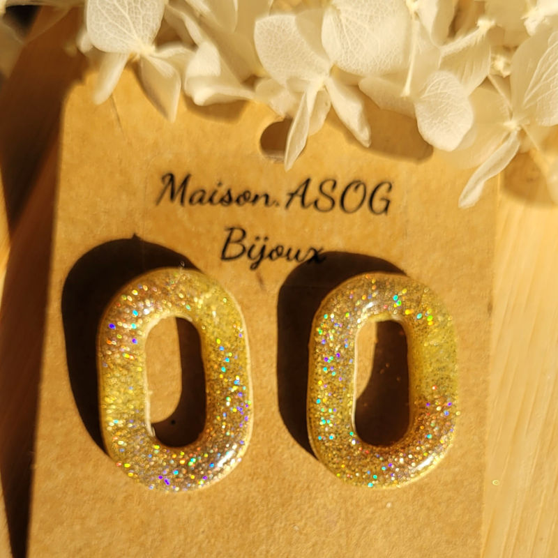 Boucles d'oreilles Mia paillette dorée holographique