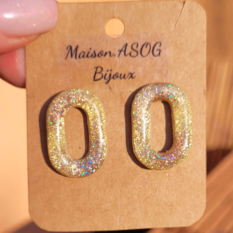 Boucles d'oreilles Mia paillette dorée holographique