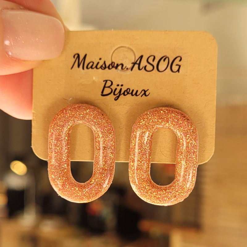 Boucles d'oreille Mia pailleté rosé cuivré