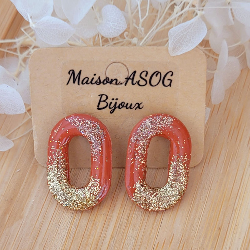 Boucles d'oreilles Mia terracotta pailletée doré