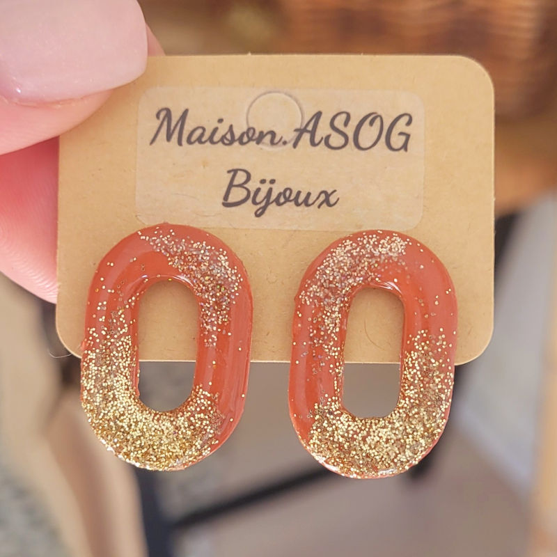 Boucles d'oreilles Mia terracotta pailletée doré