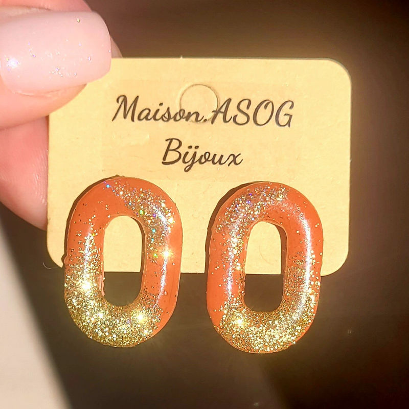 Boucles d'oreilles Mia terracotta pailletée doré