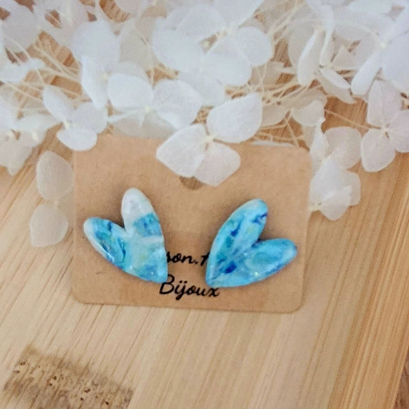 Boucle d'oreilles Mini Love marbré bleu et blanche