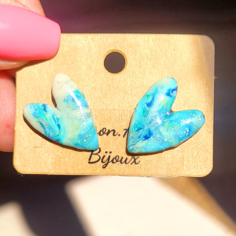 Boucle d'oreilles Mini Love marbré bleu et blanche