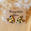Boucles d'oreille Mini Love Léopard jaune beurre caramel jaune et doré