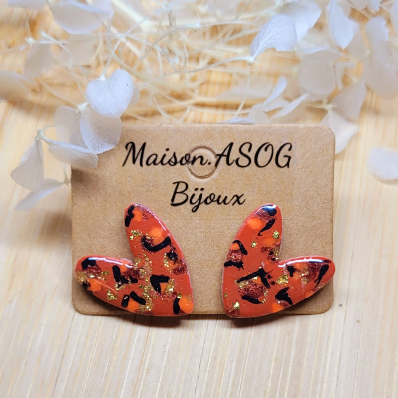 Boucles d'oreille Mini Love Léopard terracotta caramel orange et doré