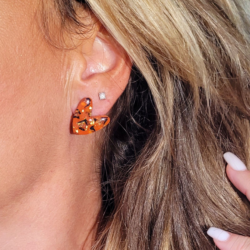 Boucles d'oreille Mini Love Léopard terracotta caramel orange et doré