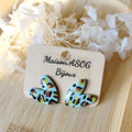 Boucles d'oreille Mini Love Léopard vert sauge vert anis caramel et doré