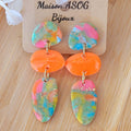 Boucle d'oreille Jackie marbré orange rose vert bleu doré