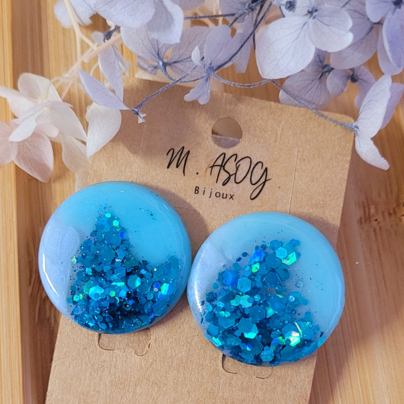 Boucles d'oreilles Romy  bleu clair et paillette bleu turquoise