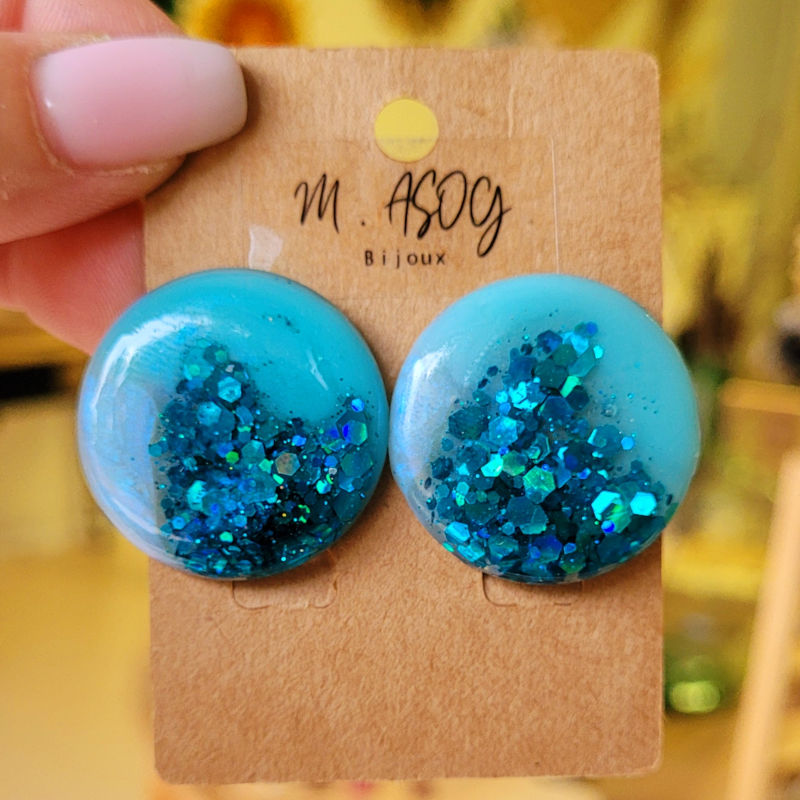 Boucles d'oreilles Romy  bleu clair et paillette bleu turquoise