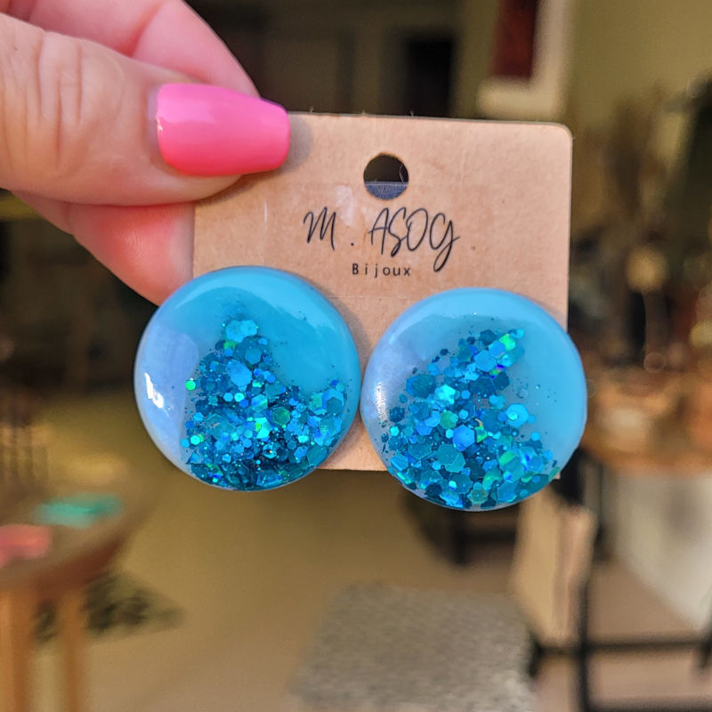 Boucles d'oreilles Romy  bleu clair et paillette bleu turquoise