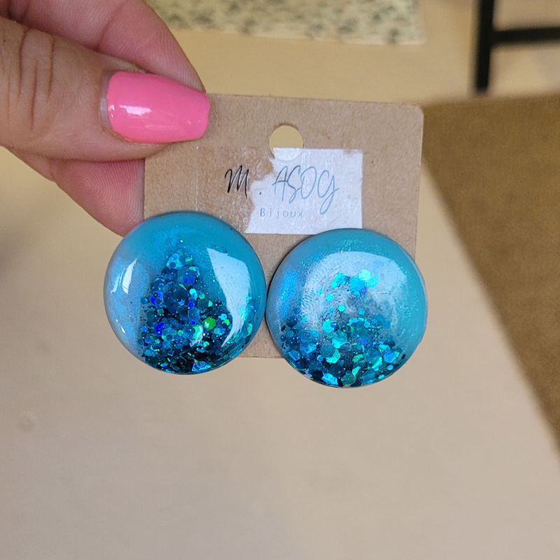 Boucles d'oreilles Romy  bleu clair et paillette bleu turquoise