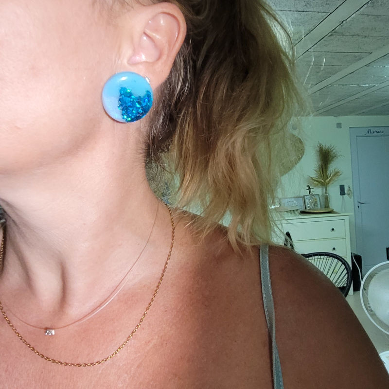 Boucles d'oreilles Romy  bleu clair et paillette bleu turquoise