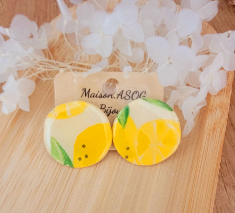 Boucles d'oreilles Romy motif citron