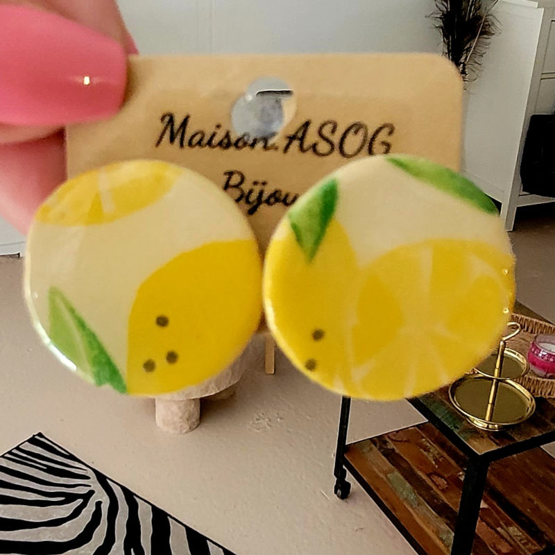 Boucles d'oreilles Romy motif citron