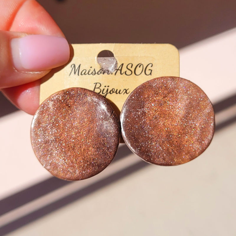 Boucles d'oreilles Romy marron glacé irisé