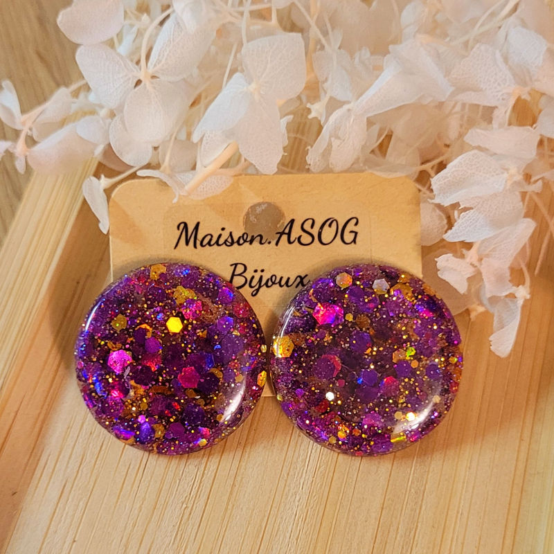Boucles d'oreilles Romy paillette prune et dorée