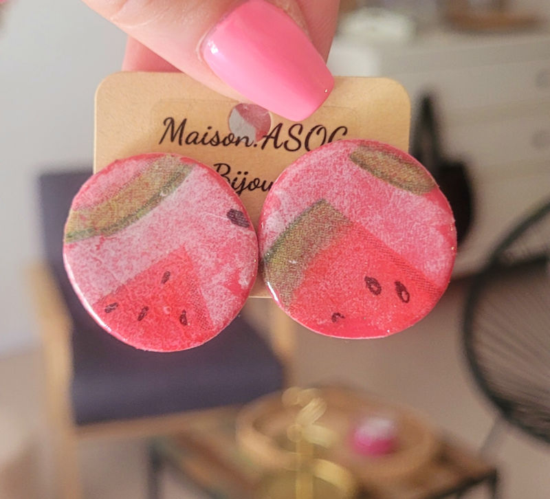 Boucles d'oreilles Romy motif pastèque