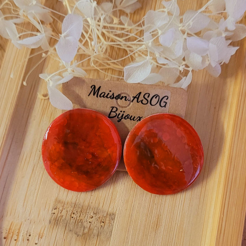 Boucles d'oreille Romy tortoise marron rouge brique