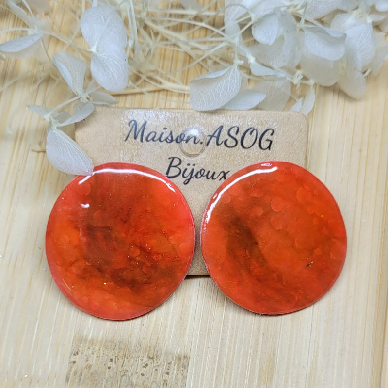 Boucles d'oreille Romy tortoise marron rouge brique
