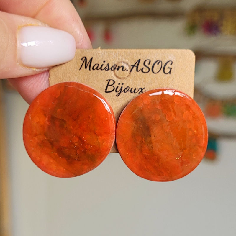 Boucles d'oreille Romy tortoise marron rouge brique