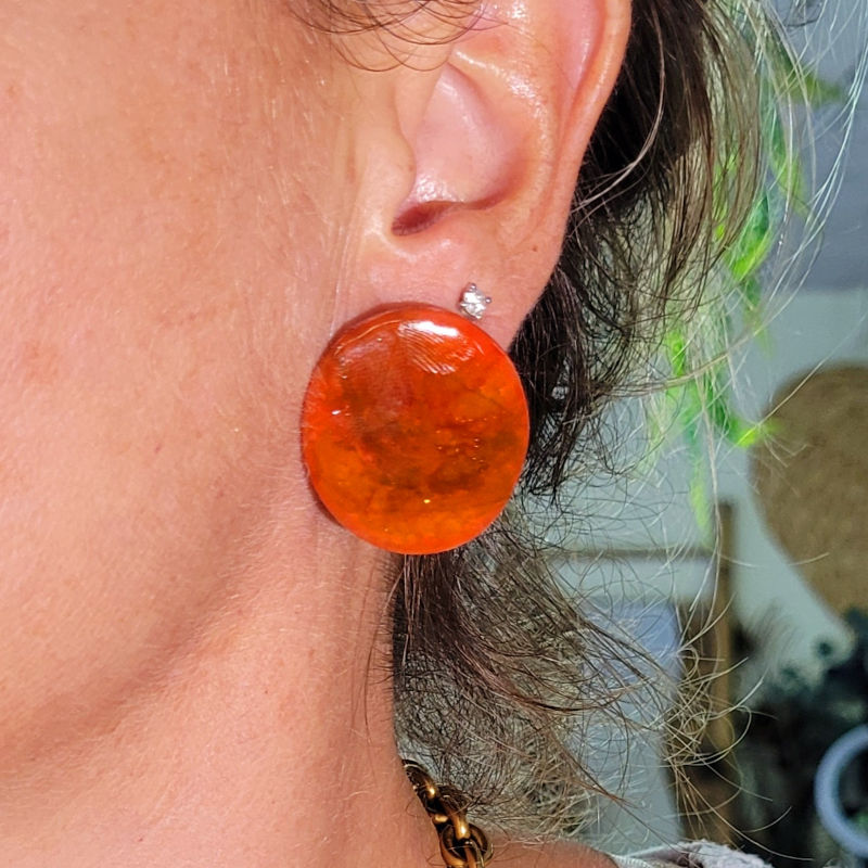 Boucles d'oreille Romy tortoise marron rouge brique