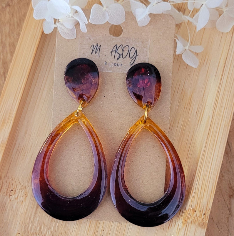 Boucles d'oreilles Sophia tortoise marron caramel