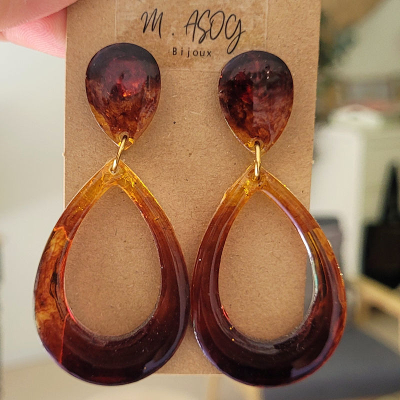 Boucles d'oreilles Sophia tortoise marron caramel