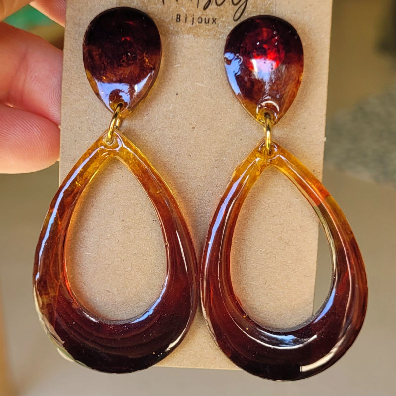 Boucles d'oreilles Sophia tortoise marron caramel