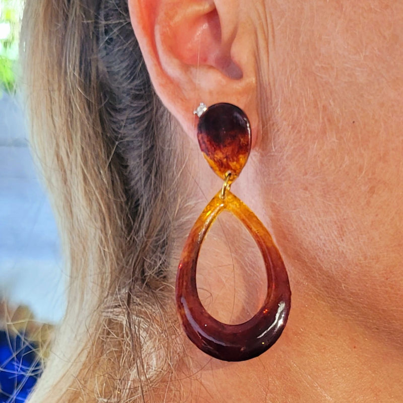 Boucles d'oreilles Sophia tortoise marron caramel