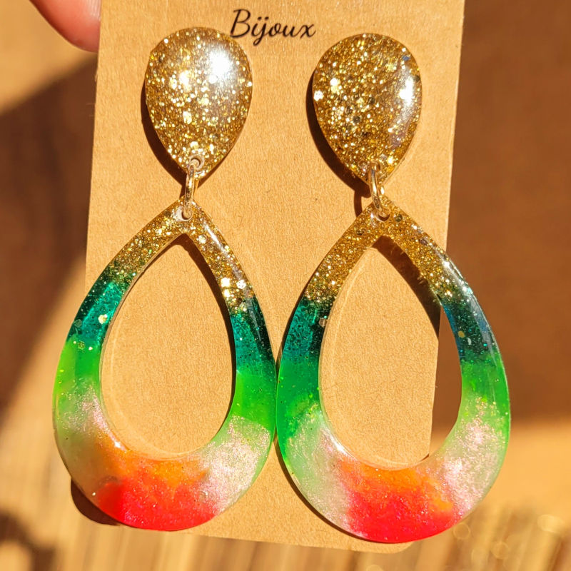 Boucles d'oreilles Sophia Fluo multicolore paillette dorée