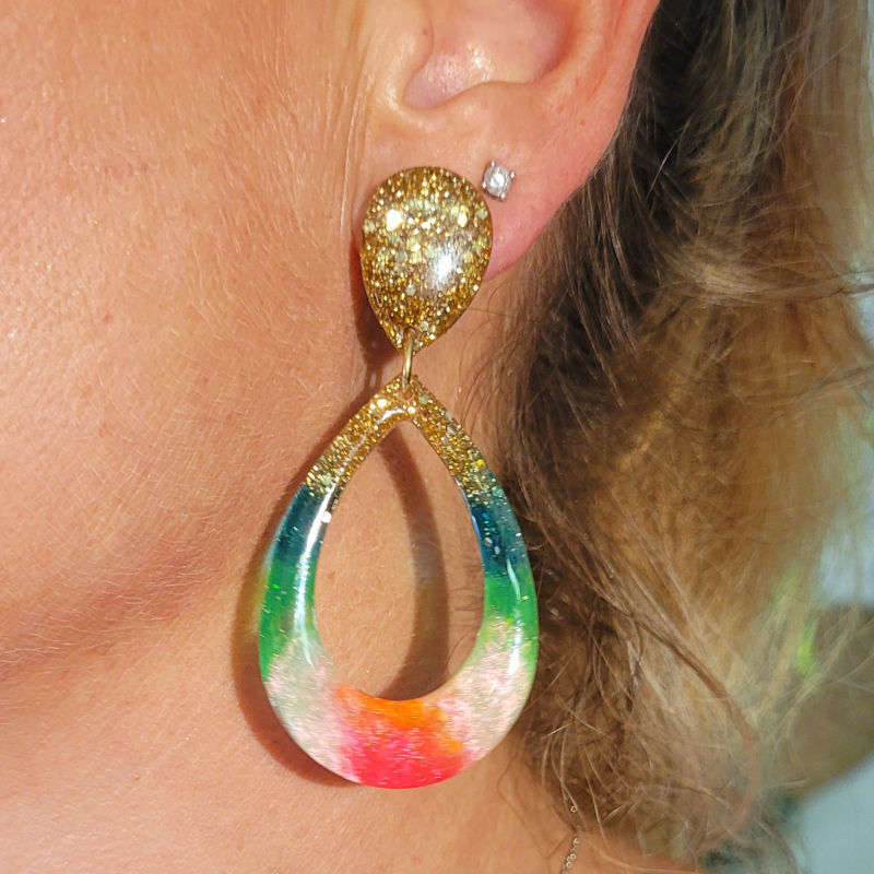 Boucles d'oreilles Sophia Fluo multicolore paillette dorée