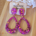 Boucles d'oreilles Sophia paillette rose fushia et dorée