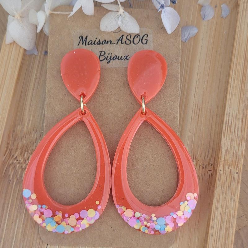 Boucles d'oreilles Sophia Rouge tendre paillette multicolore